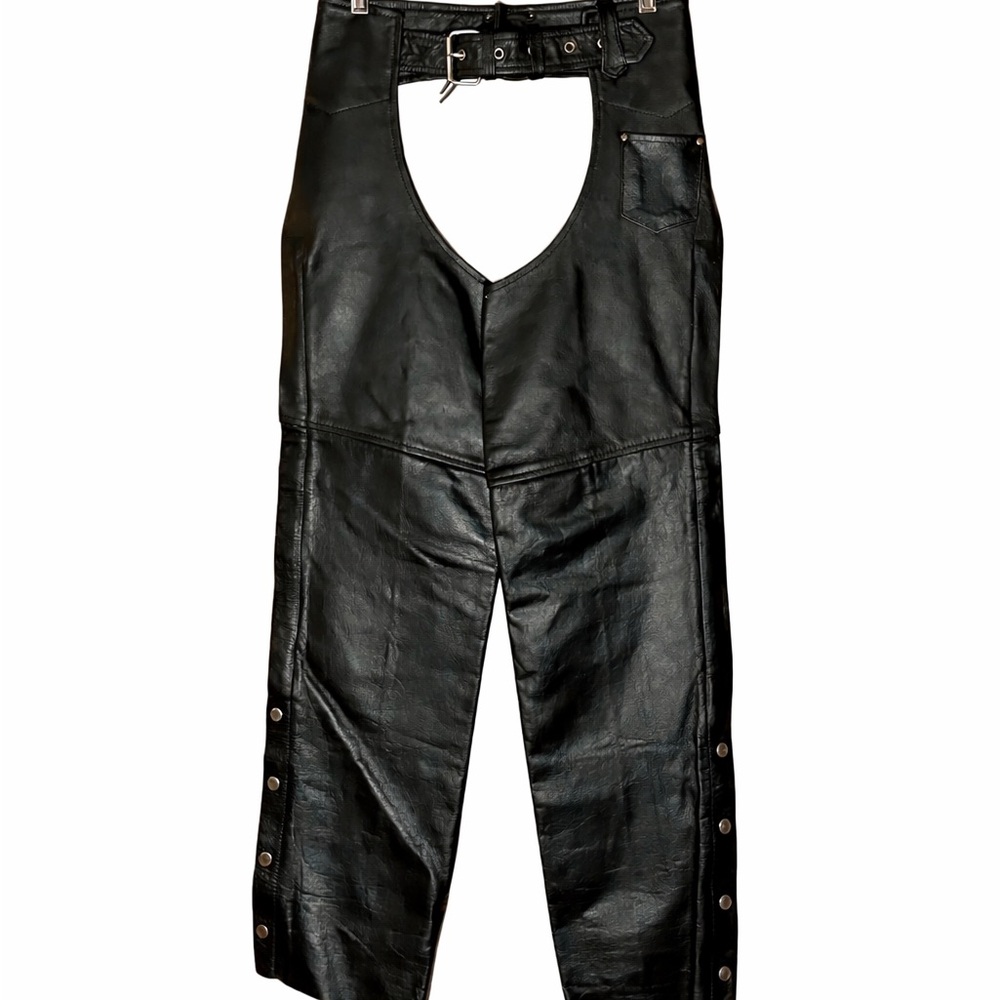 Leather King Black Leather Motorcycle Chaps Size S